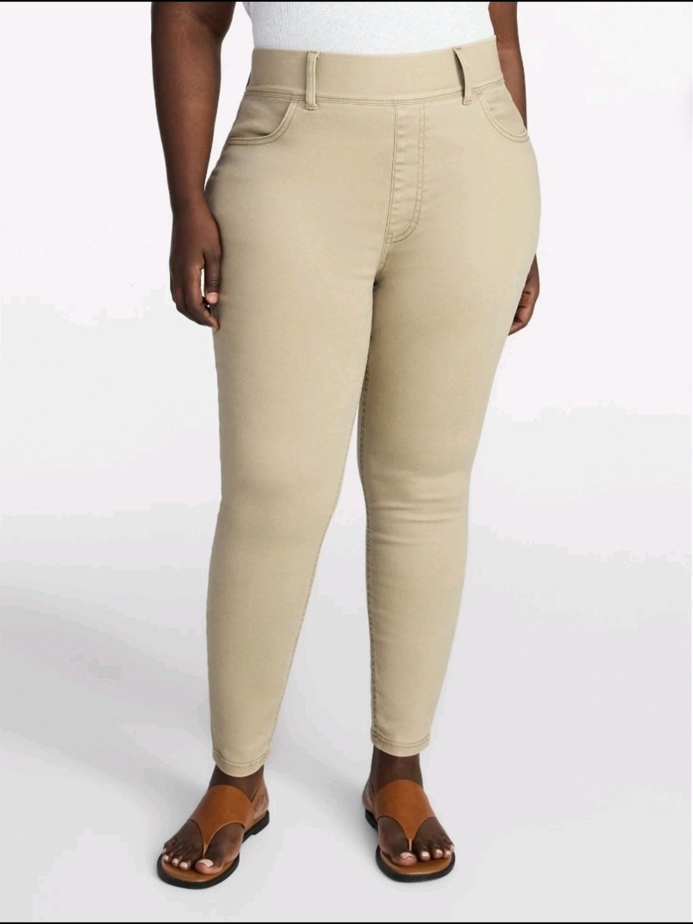 Terra & Sky NEW Plus Size Pull On Skinny Jeggings Khaki Tan Stretch